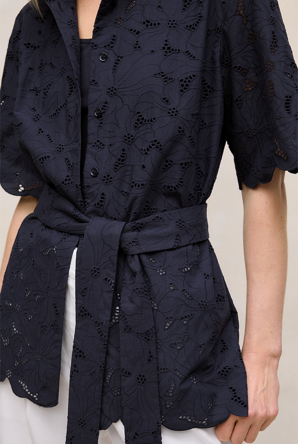 Peony Cutwork Belted Shirt