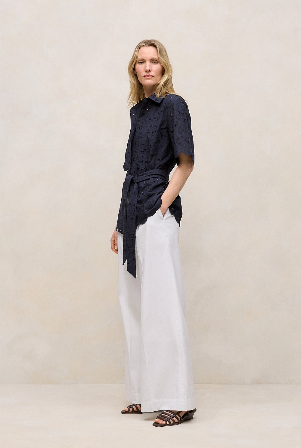 Peony Cutwork Belted Shirt