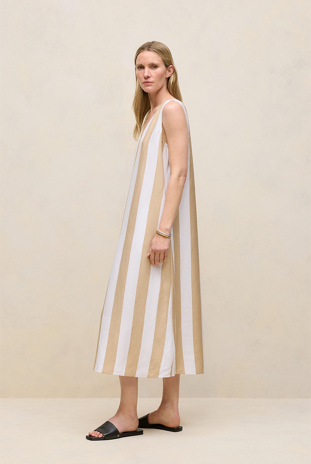 Cabana Stripe V Neck Sleeveless Dress