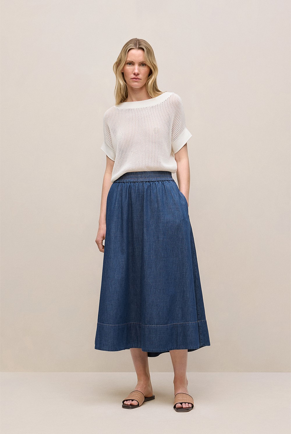 Mercerised Cotton Open Knit T-shirt