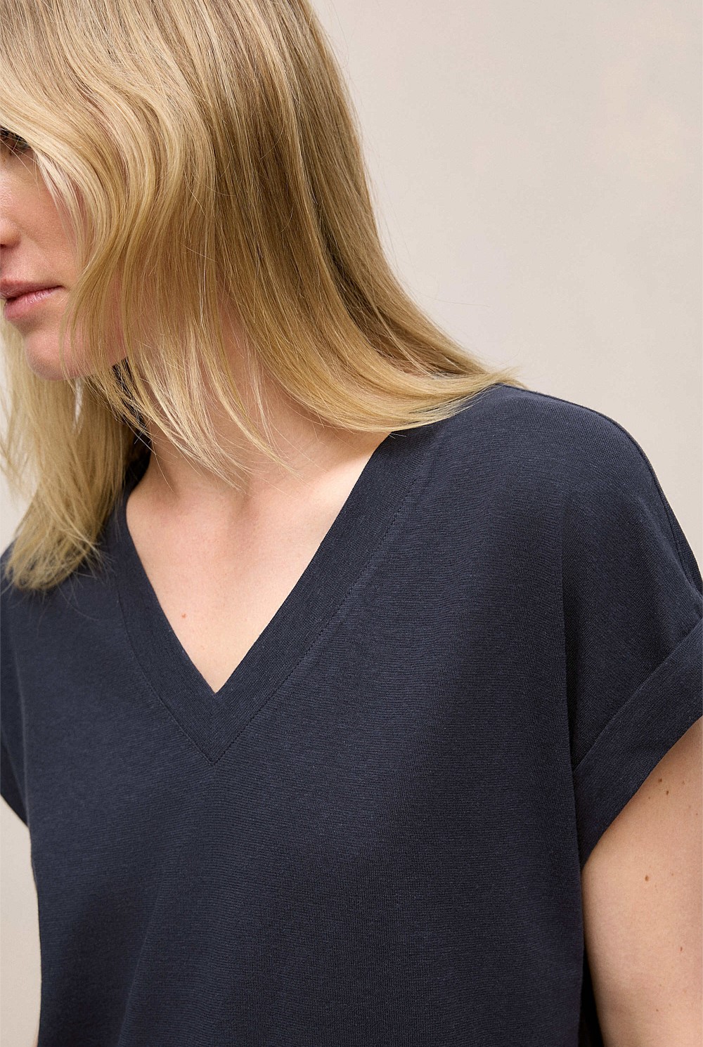 Linen Cotton V Neck T-shirt