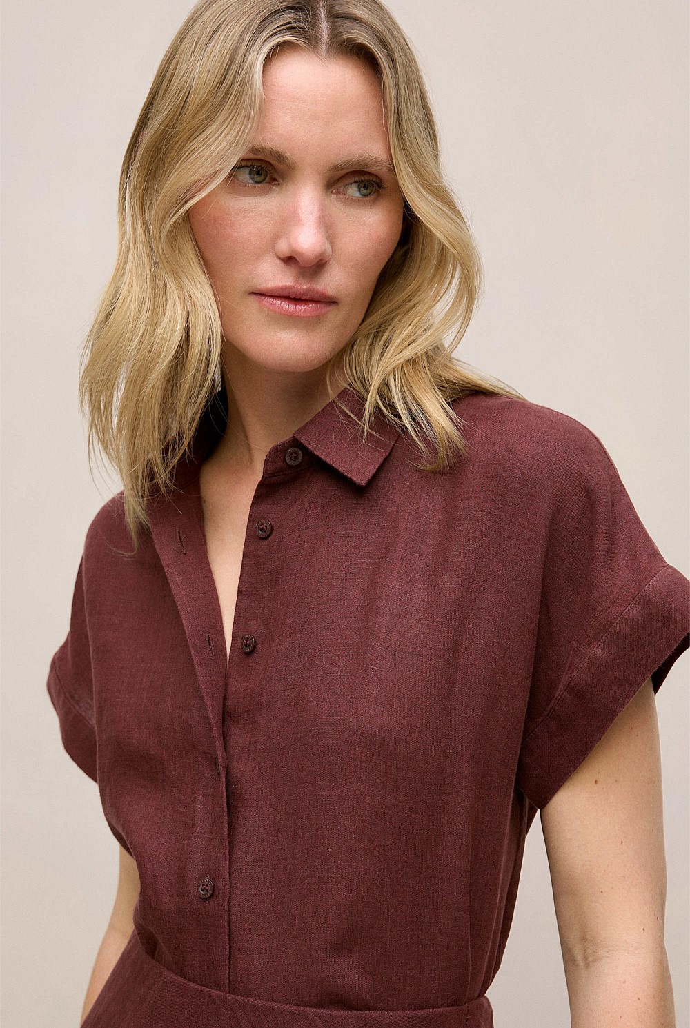 Delave Linen Cap Sleeve Shirt