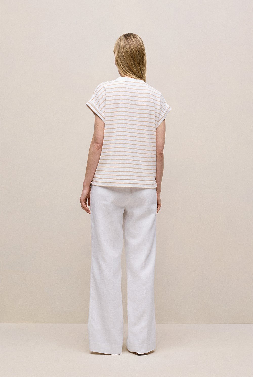 Linen Cotton Stripe V Neck T-shirt