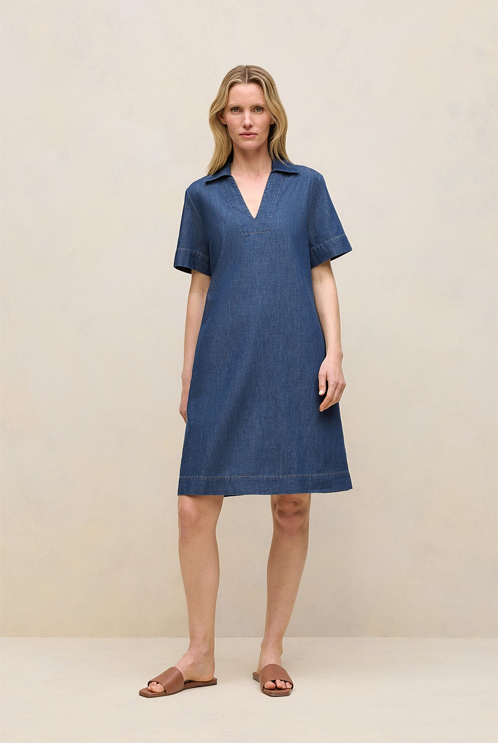Soft Denim Popover Shift Dress