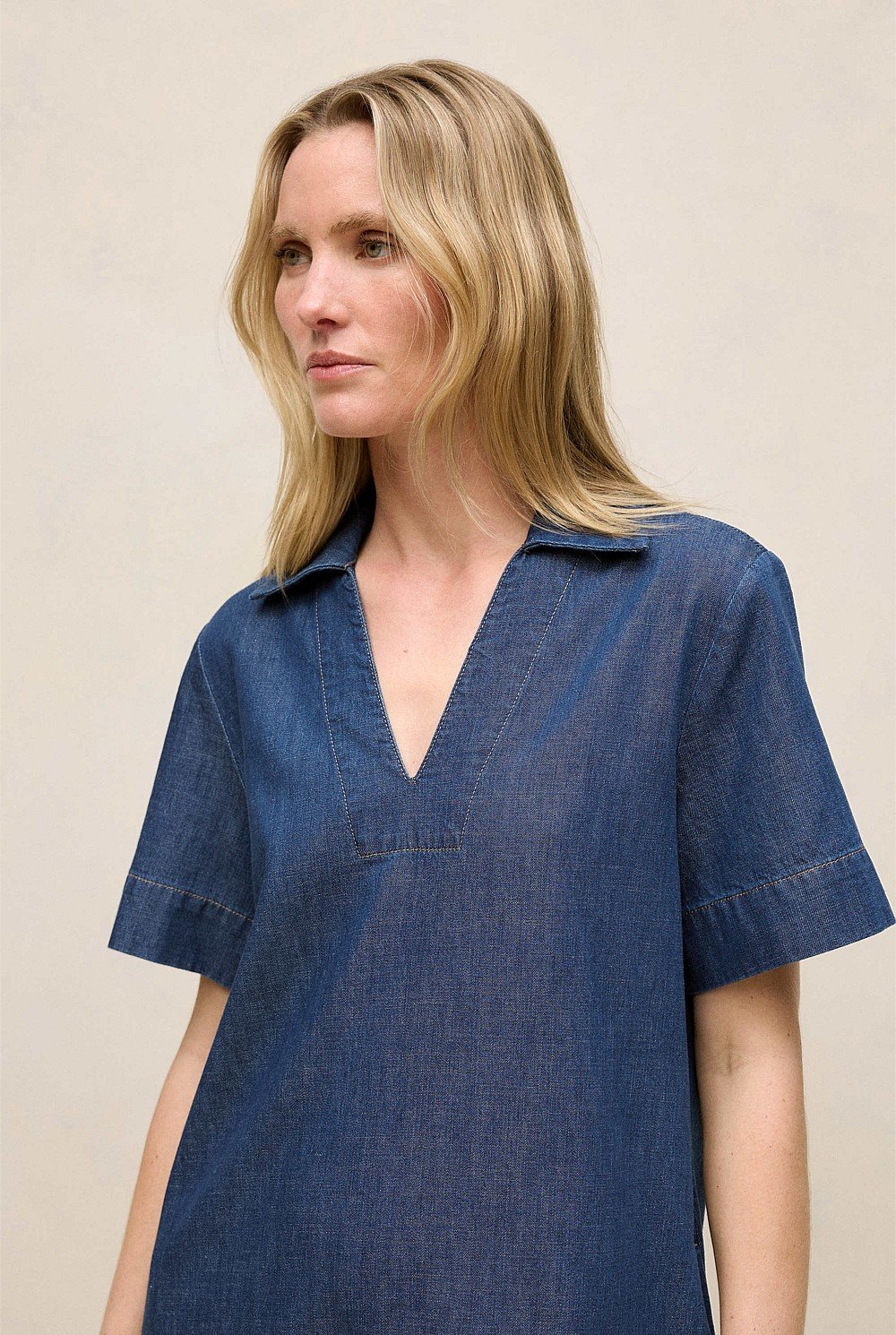 Soft Denim Popover Shift Dress