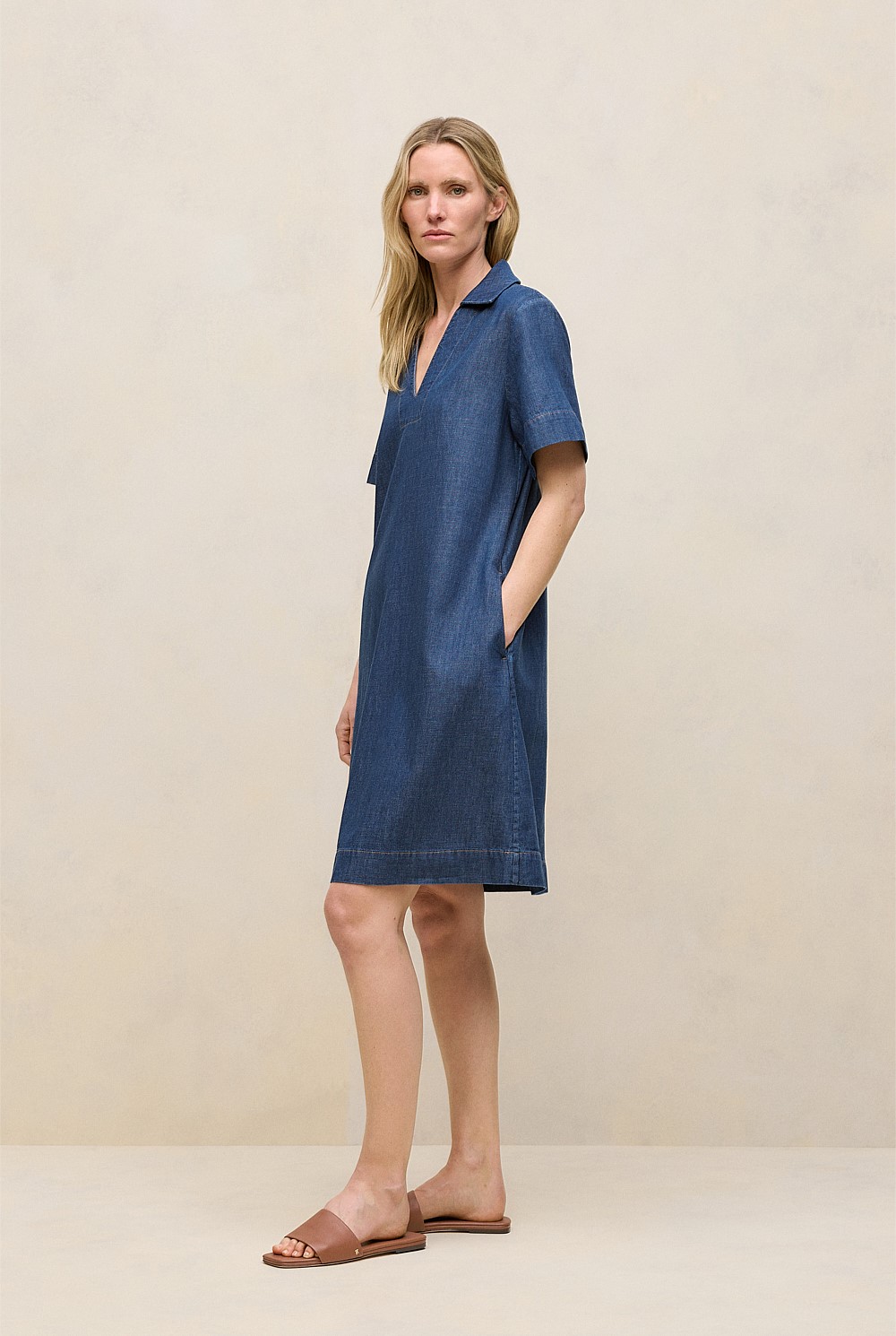 Soft Denim Popover Shift Dress