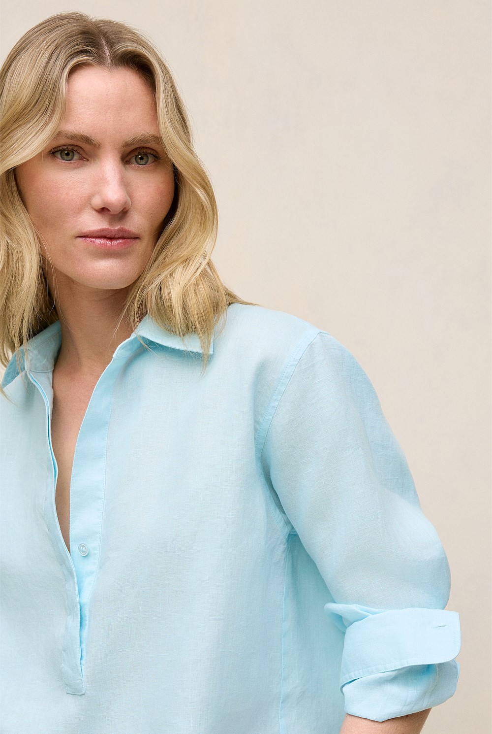 Linen Relaxed Half Placket Shirt