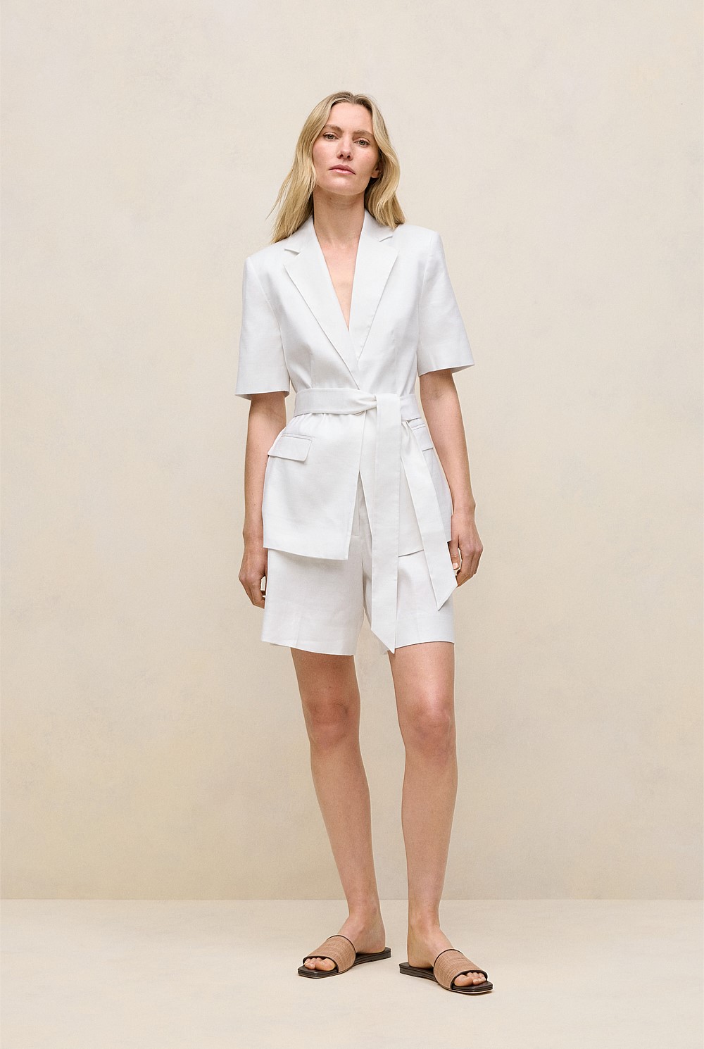Stretch Linen Short Sleeve Blazer