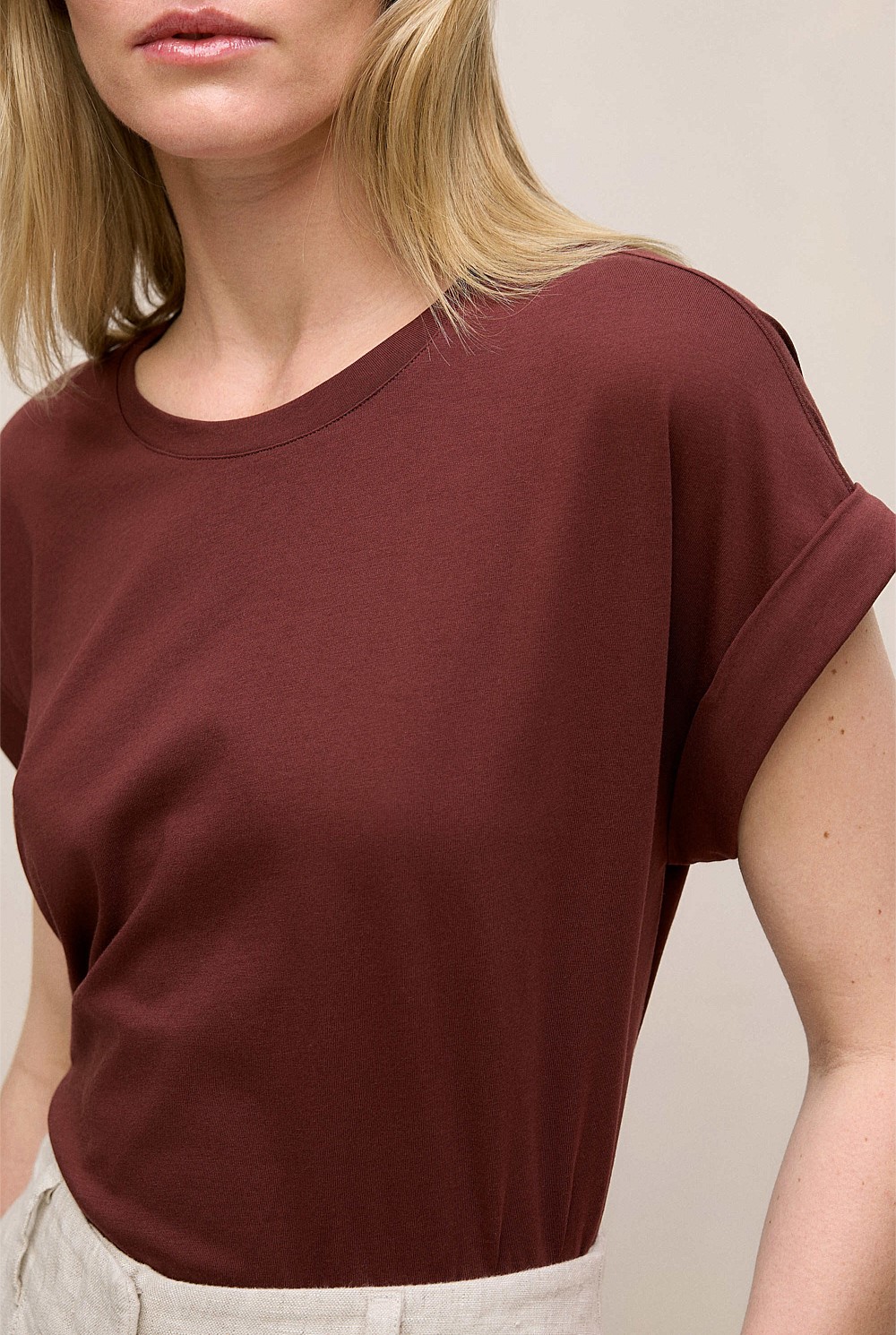 Cotton Cuff Sleeve T-shirt