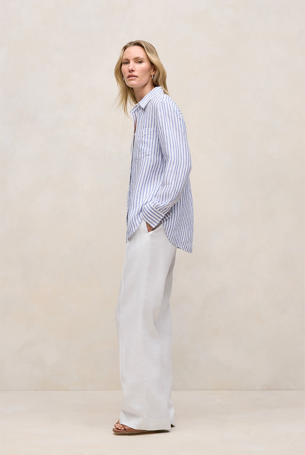 Yarn Dyed Linen Stripe Pocket Shirt