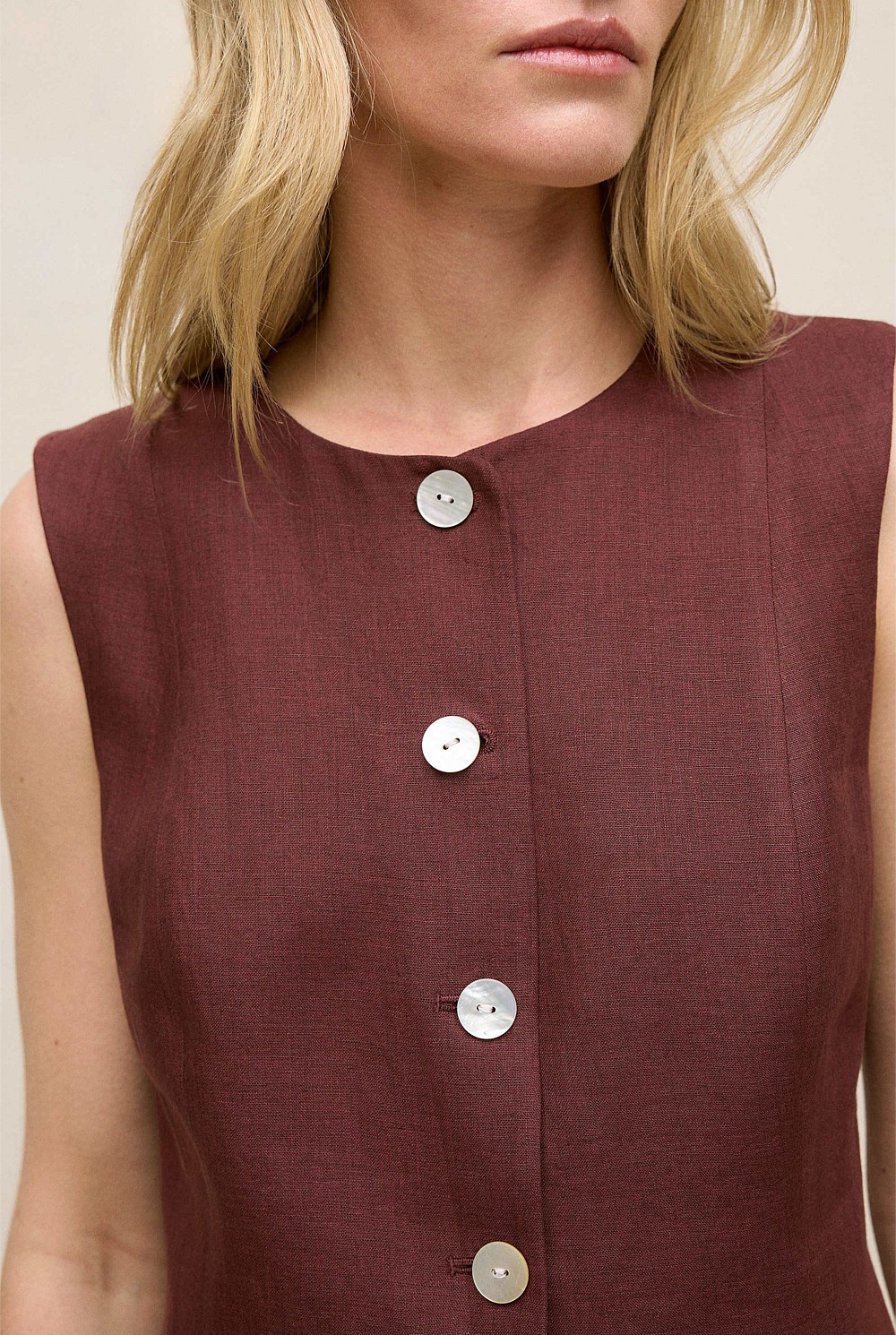 Delave Linen Button Through Vest