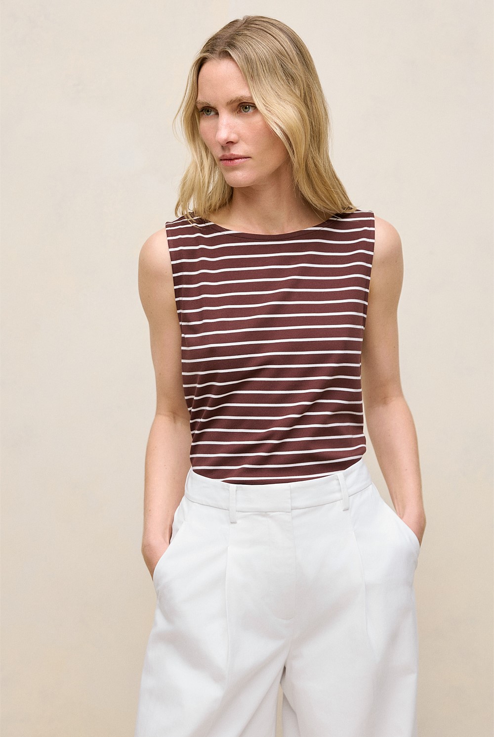 Modal Cotton Stripe Boatneck Tank