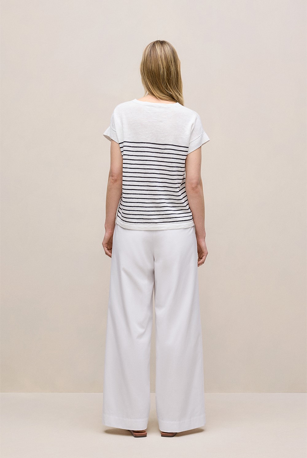 Linen Cotton Stripe Relaxed Crew T-shirt