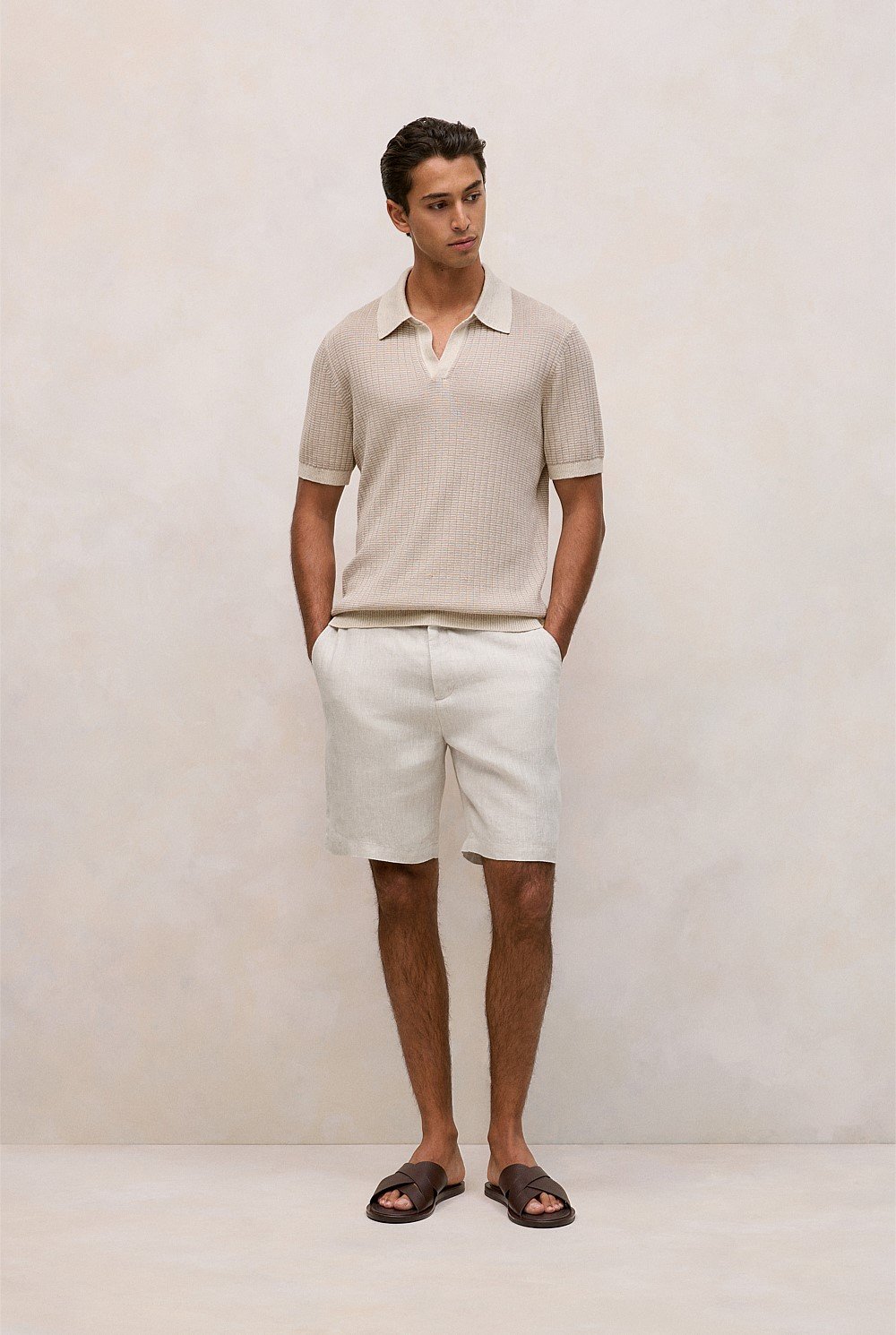 Linen Cotton Mouline Stripe Polo
