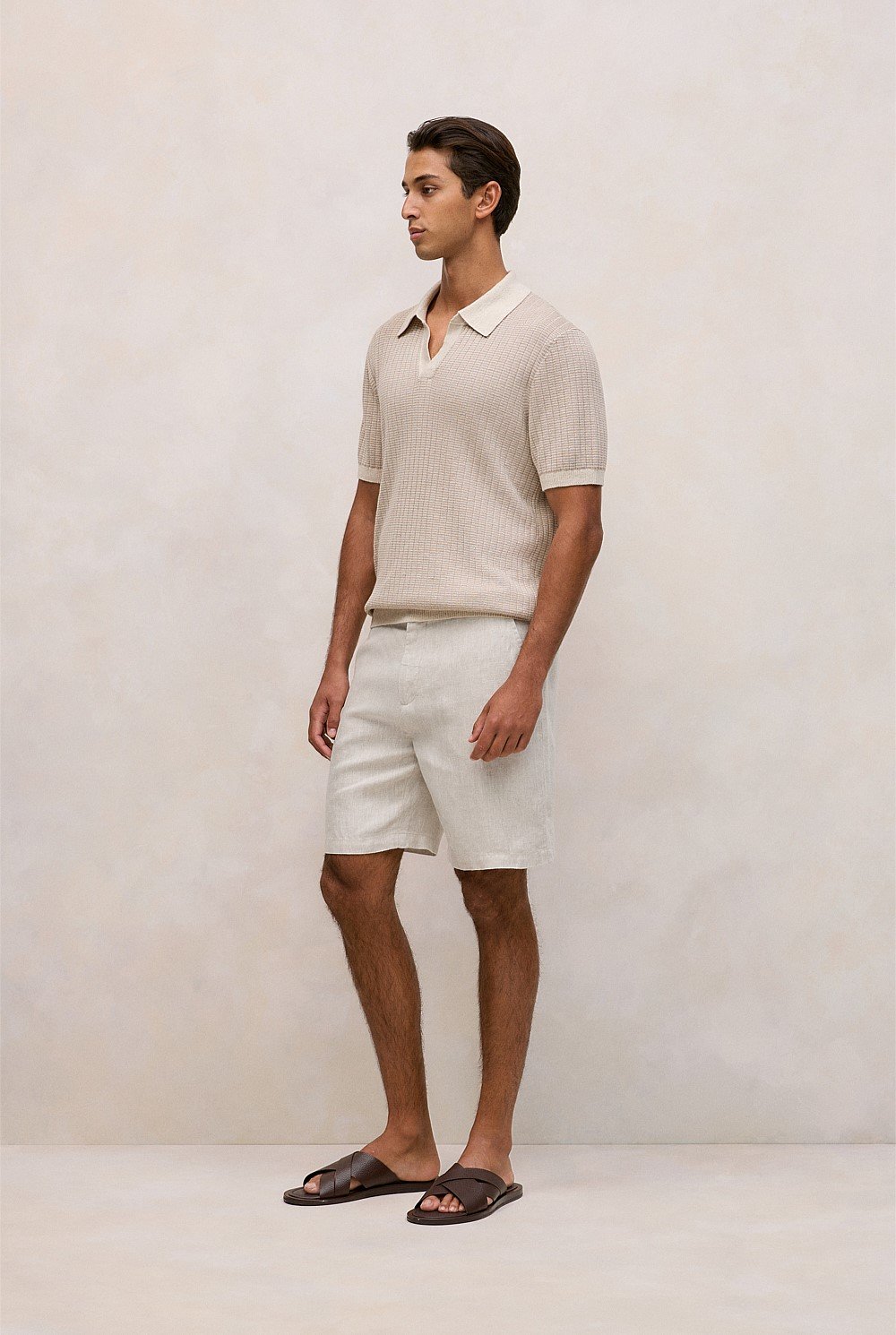 Linen Cotton Mouline Stripe Polo