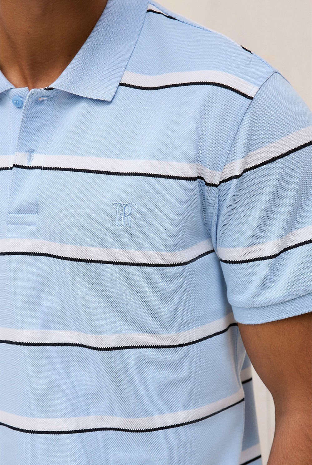 Cotton Pique Double Stripe Polo