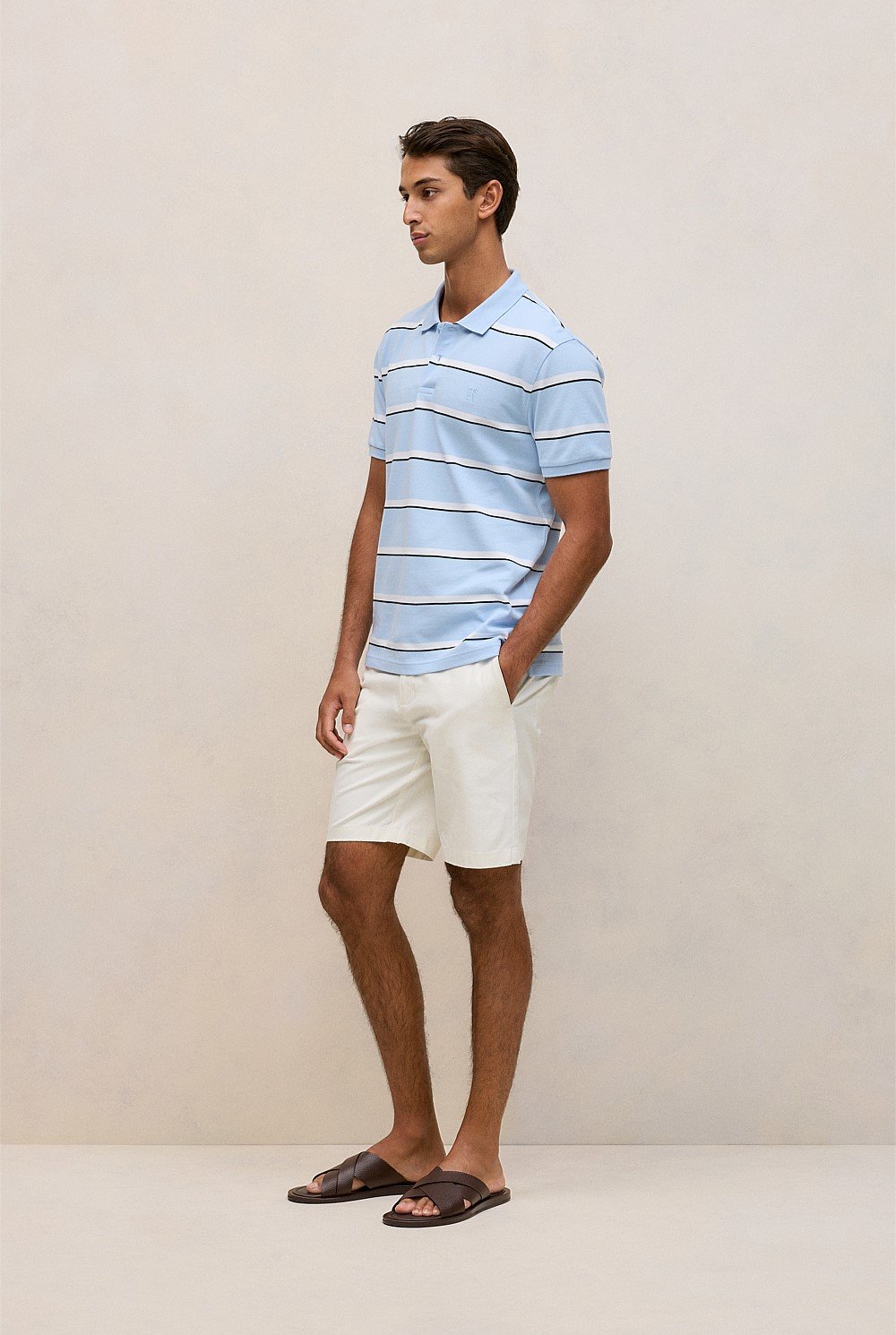 Cotton Pique Double Stripe Polo