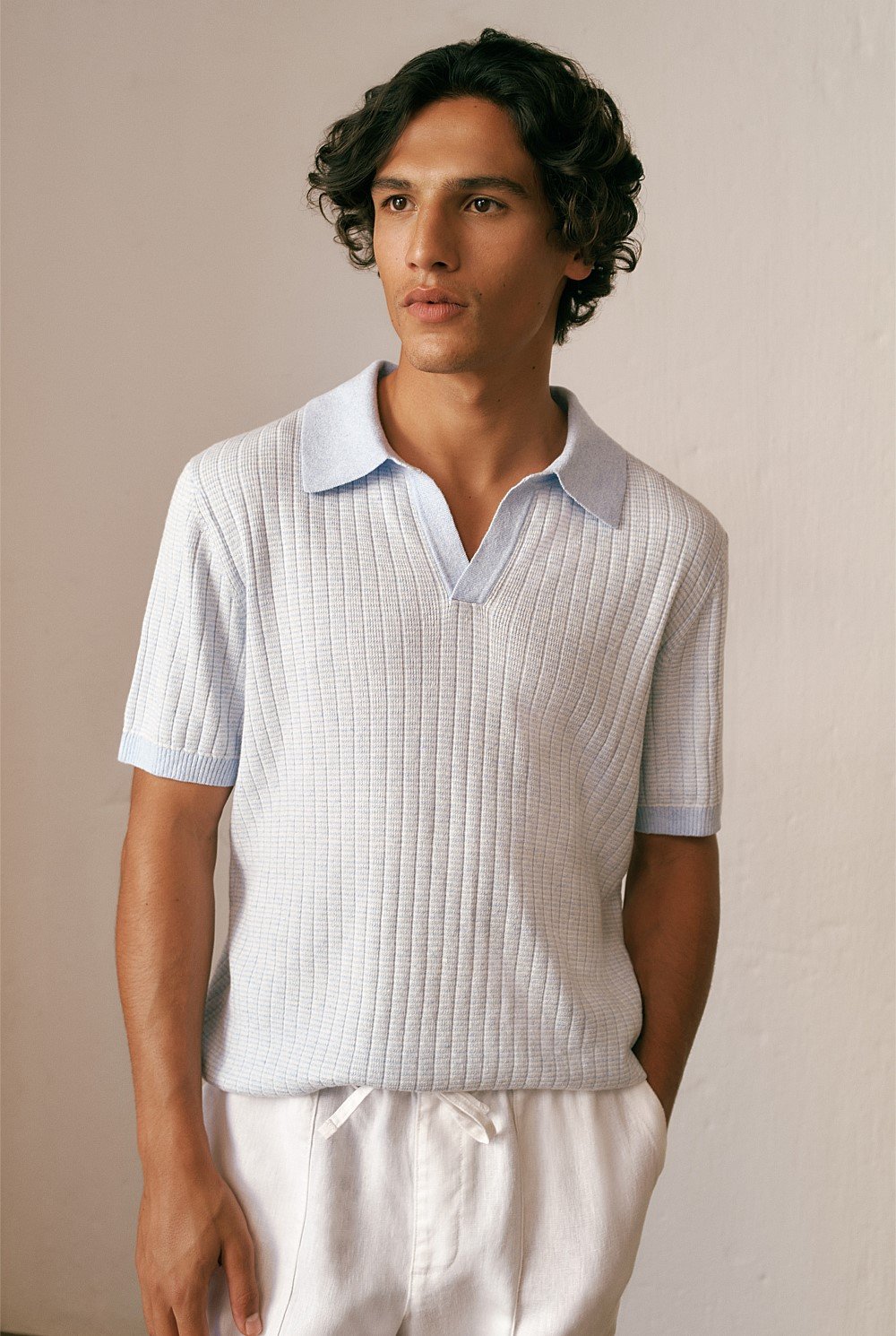Linen Cotton Mouline Stripe Polo