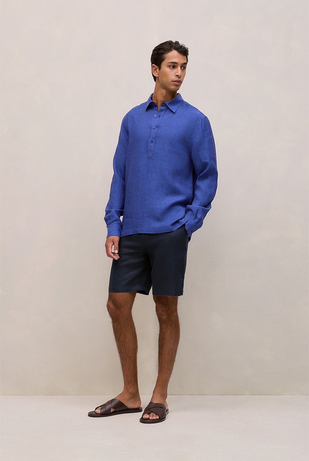 Linen End On End Half Placket Shirt