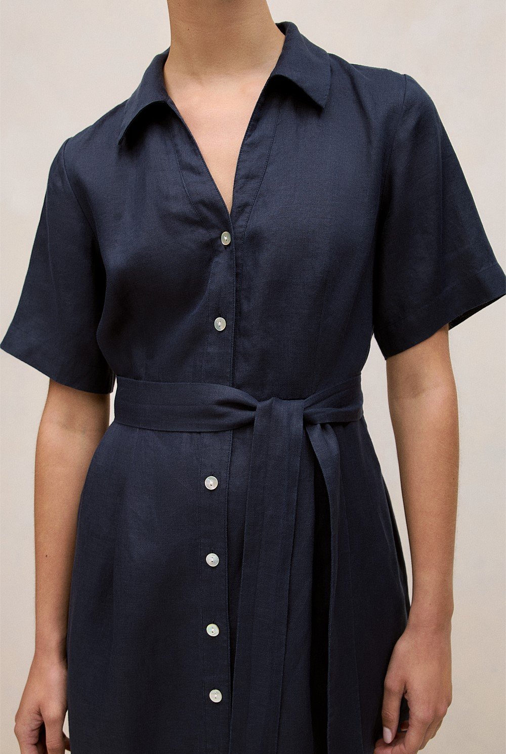 Linen Button Detail Shirt Dress