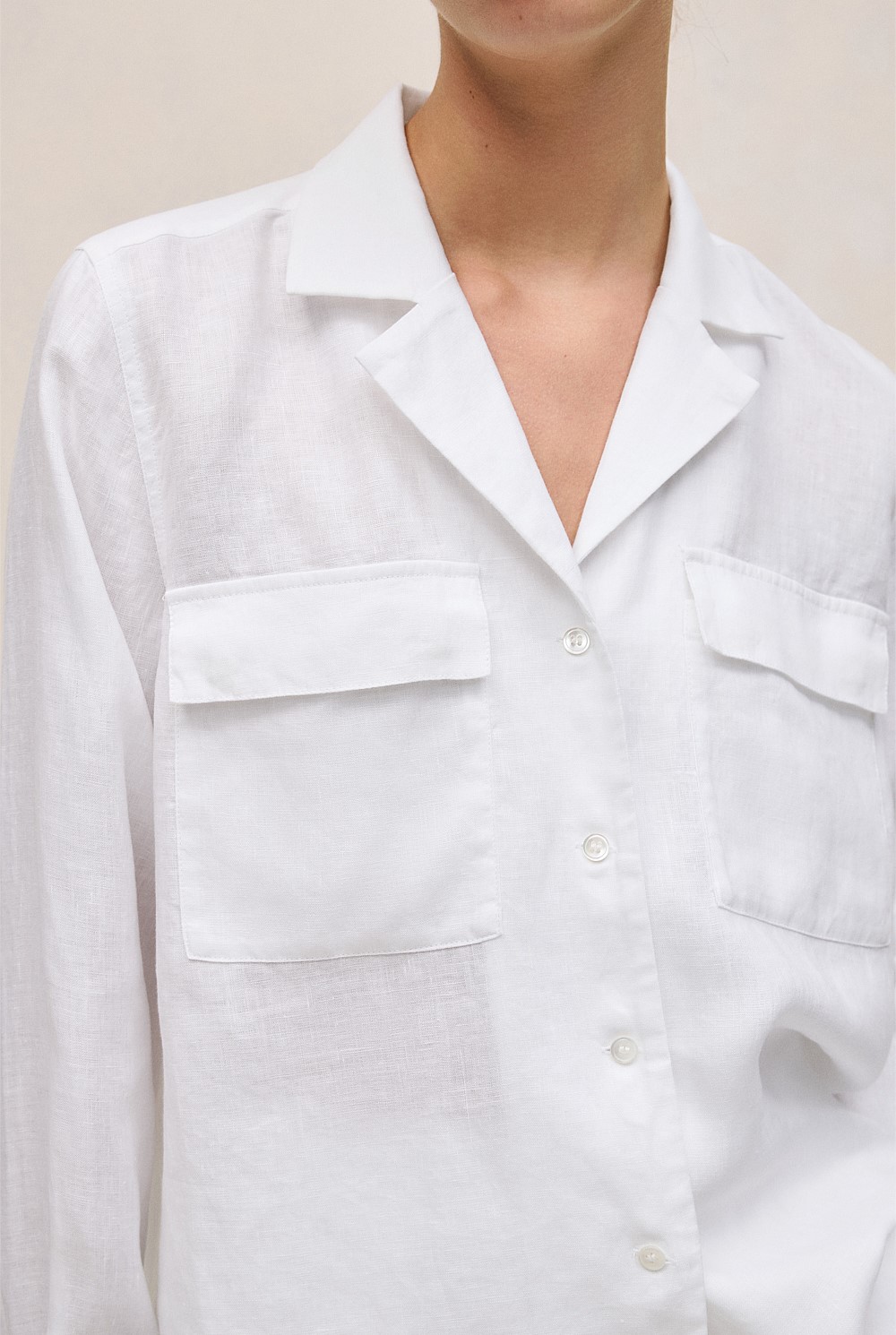 Linen Pocket Detail Long Sleeve Shirt