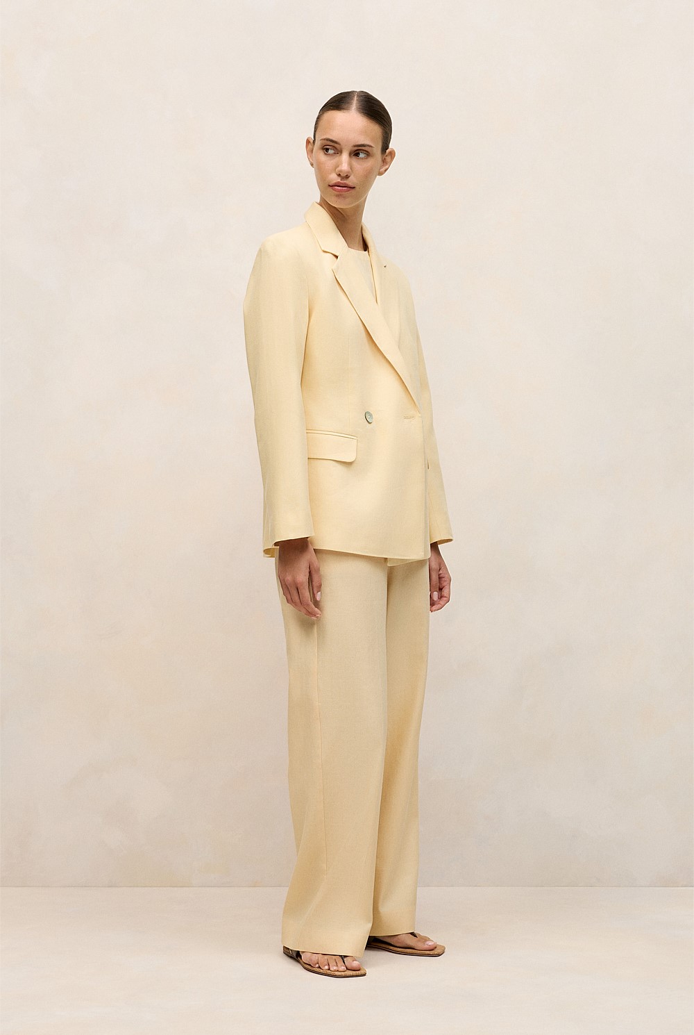 Linen Cotton Herringbone Double Breasted Blazer