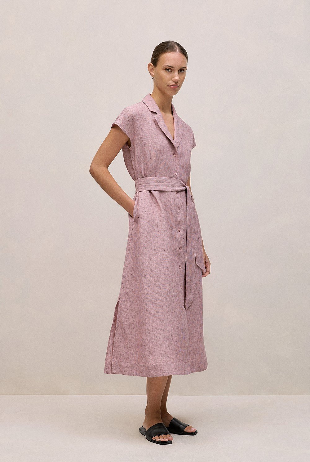 Linen End On End Stripe Shirt Dress