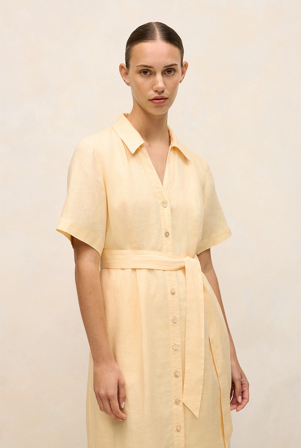 Linen Button Detail Shirt Dress