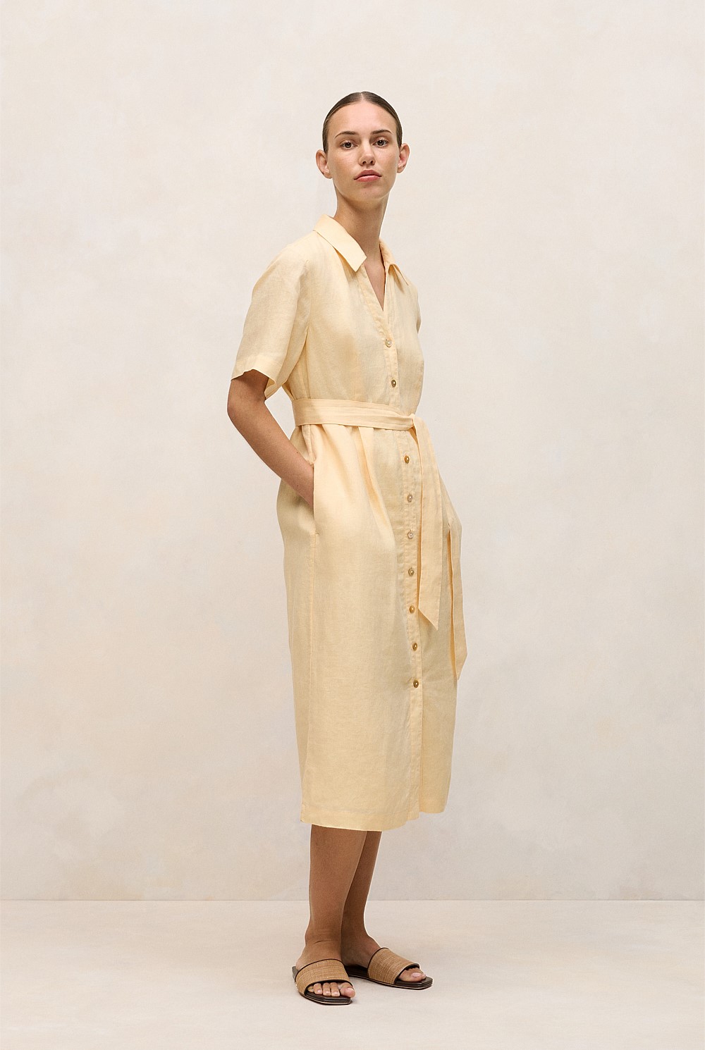 Linen Button Detail Shirt Dress