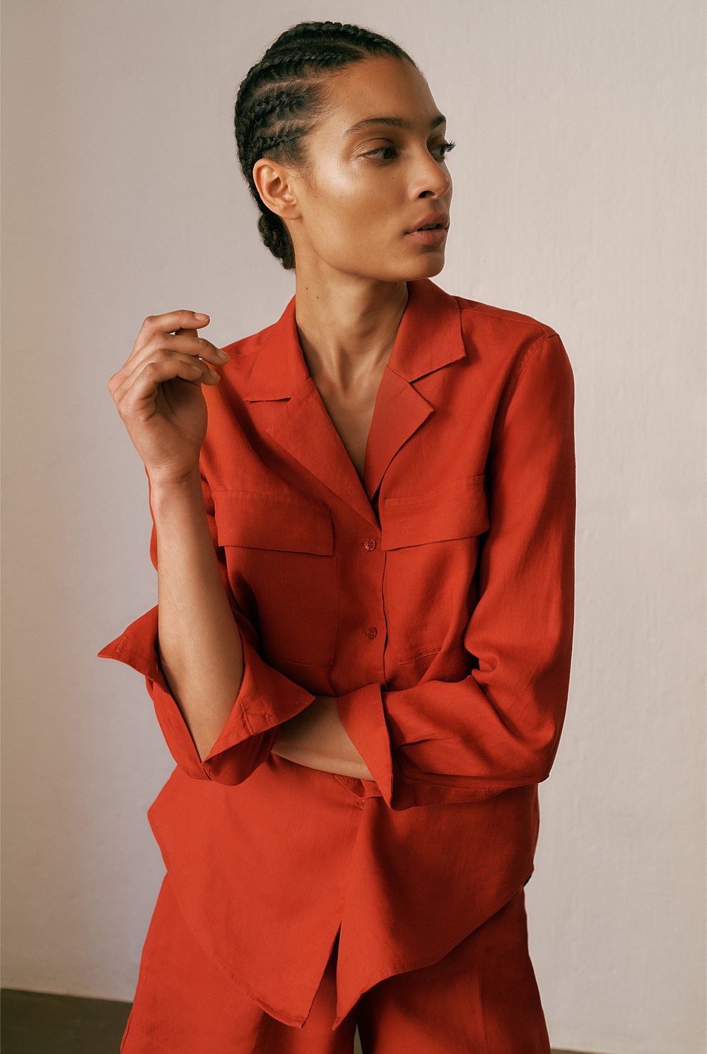 Linen Pocket Detail Long Sleeve Shirt