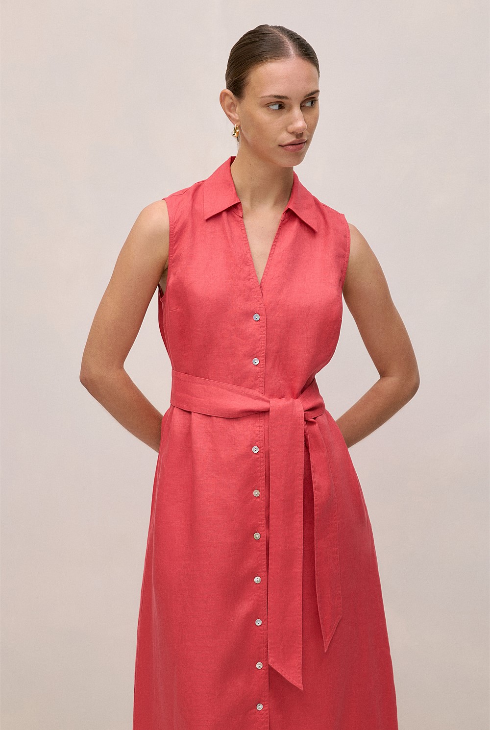 Linen Sleeveless Shirt Dress