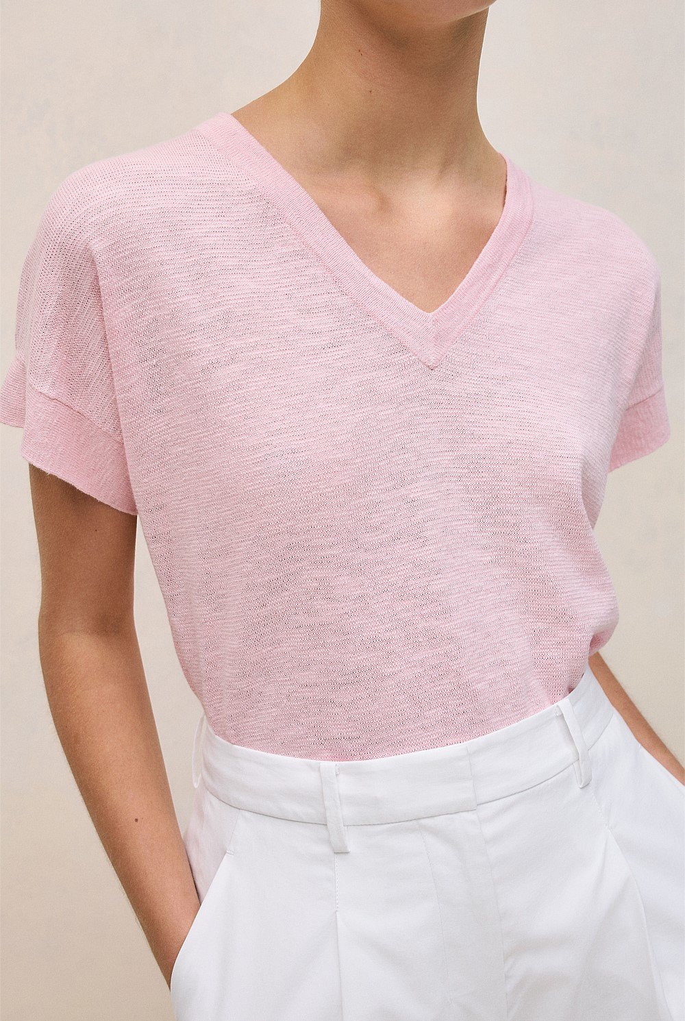 Linen Cotton Relaxed V Neck T-shirt