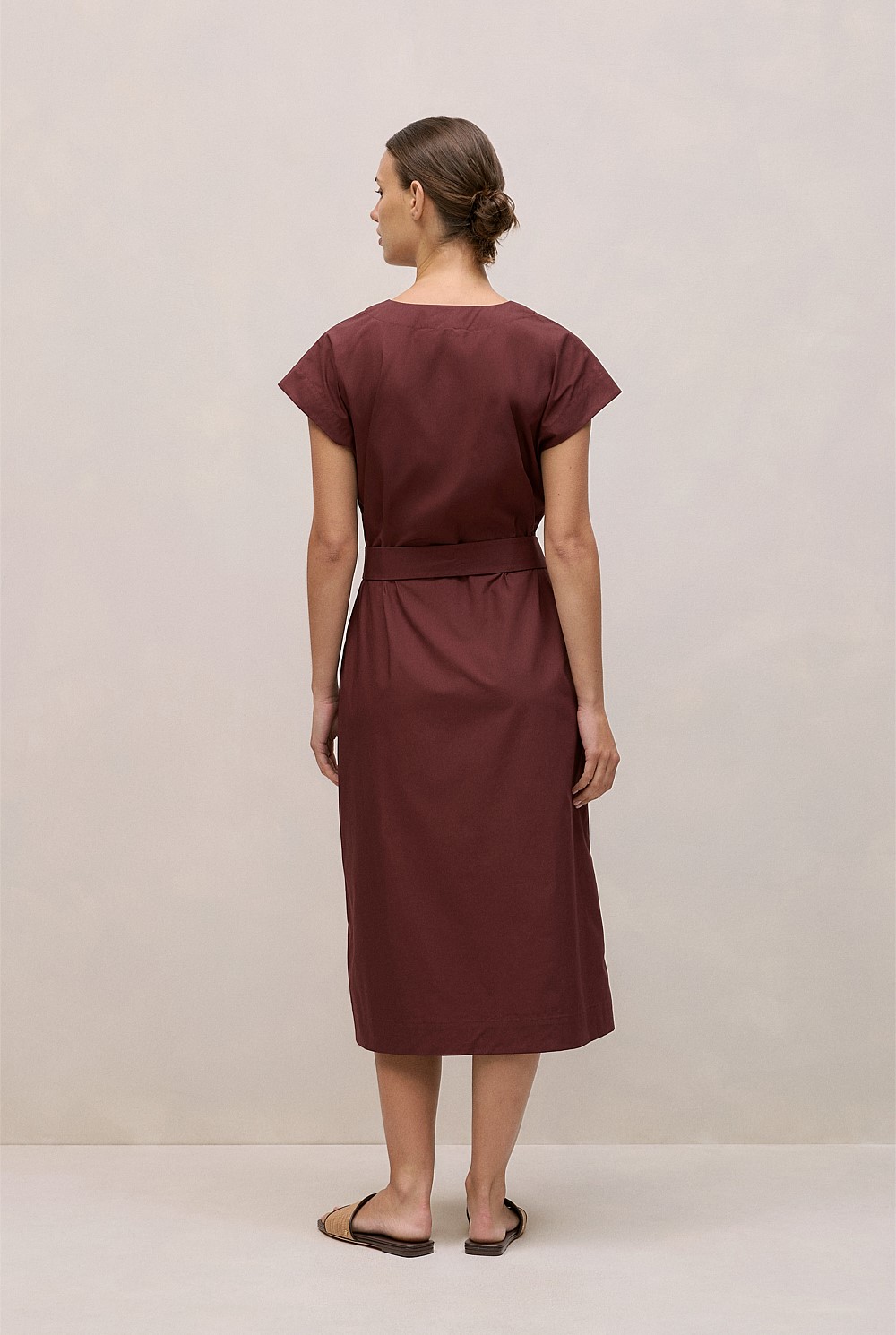 Cotton Poplin Cap Sleeve Belted Dress
