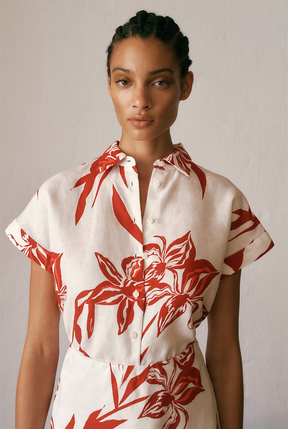 Wild Iris Linen Cap Sleeve Shirt