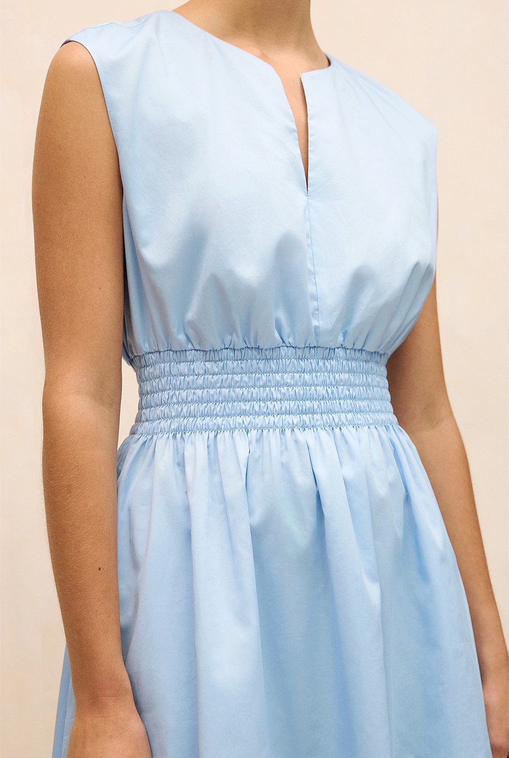 Cotton Sateen Shirred Waist Dress