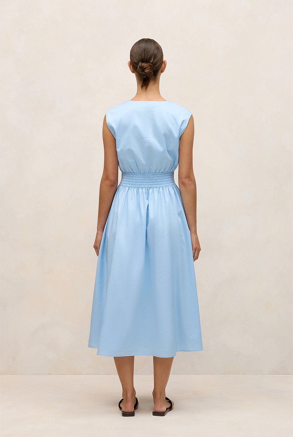 Cotton Sateen Shirred Waist Dress