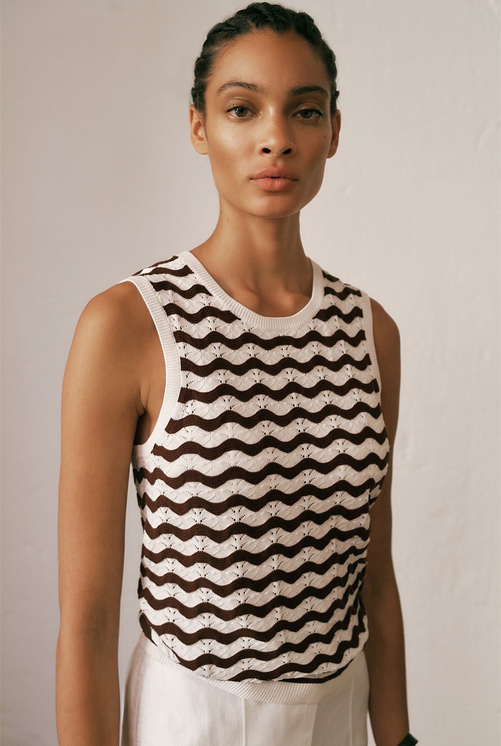 Cotton Pointelle Wave Stripe Tank