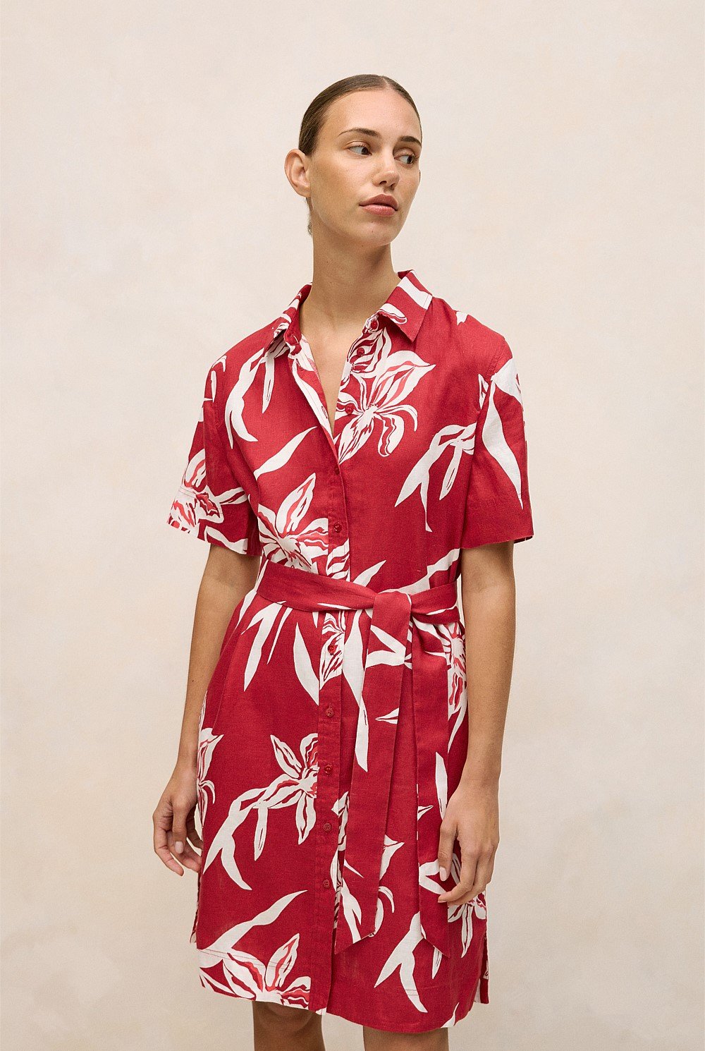 Wild Iris Linen Belted Shift Dress