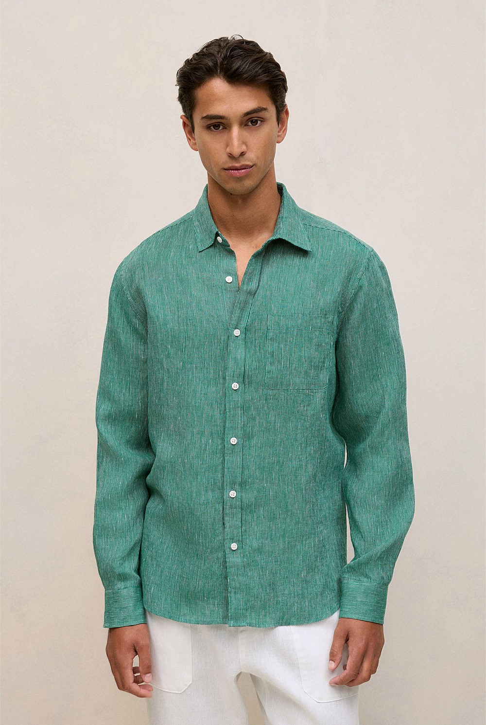 Regular Fit Linen Fine Stripe Shirt