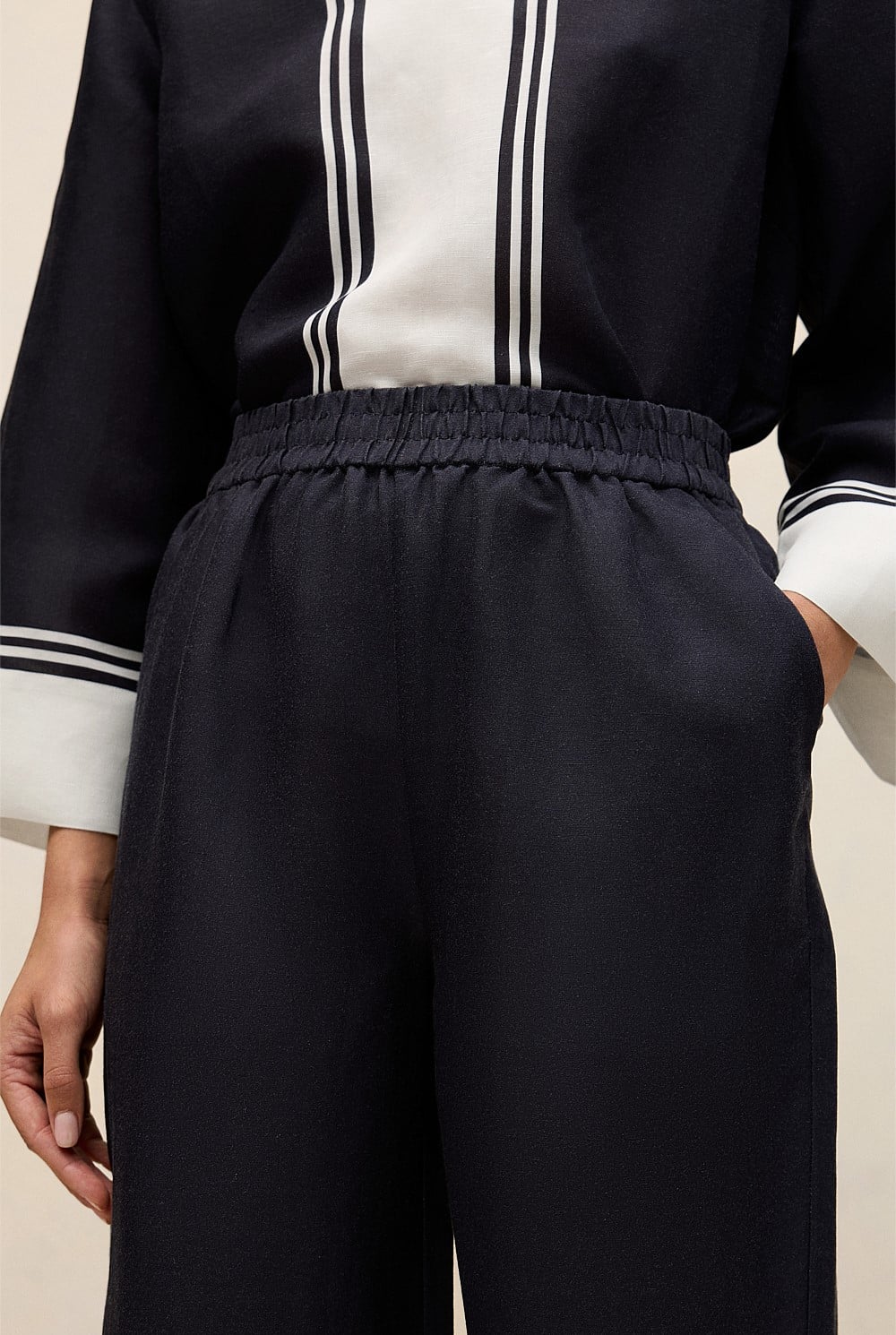 Linen Blend Border Print Pant