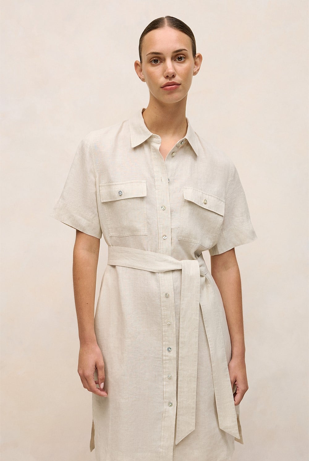 Linen Pocket Detail Shirt Dress