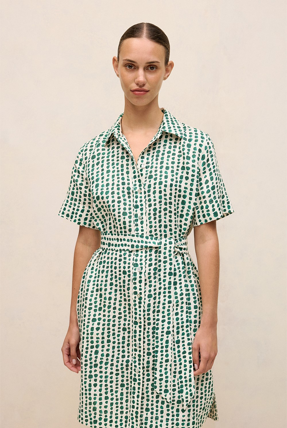 Brush Spot Linen Shirt Dress