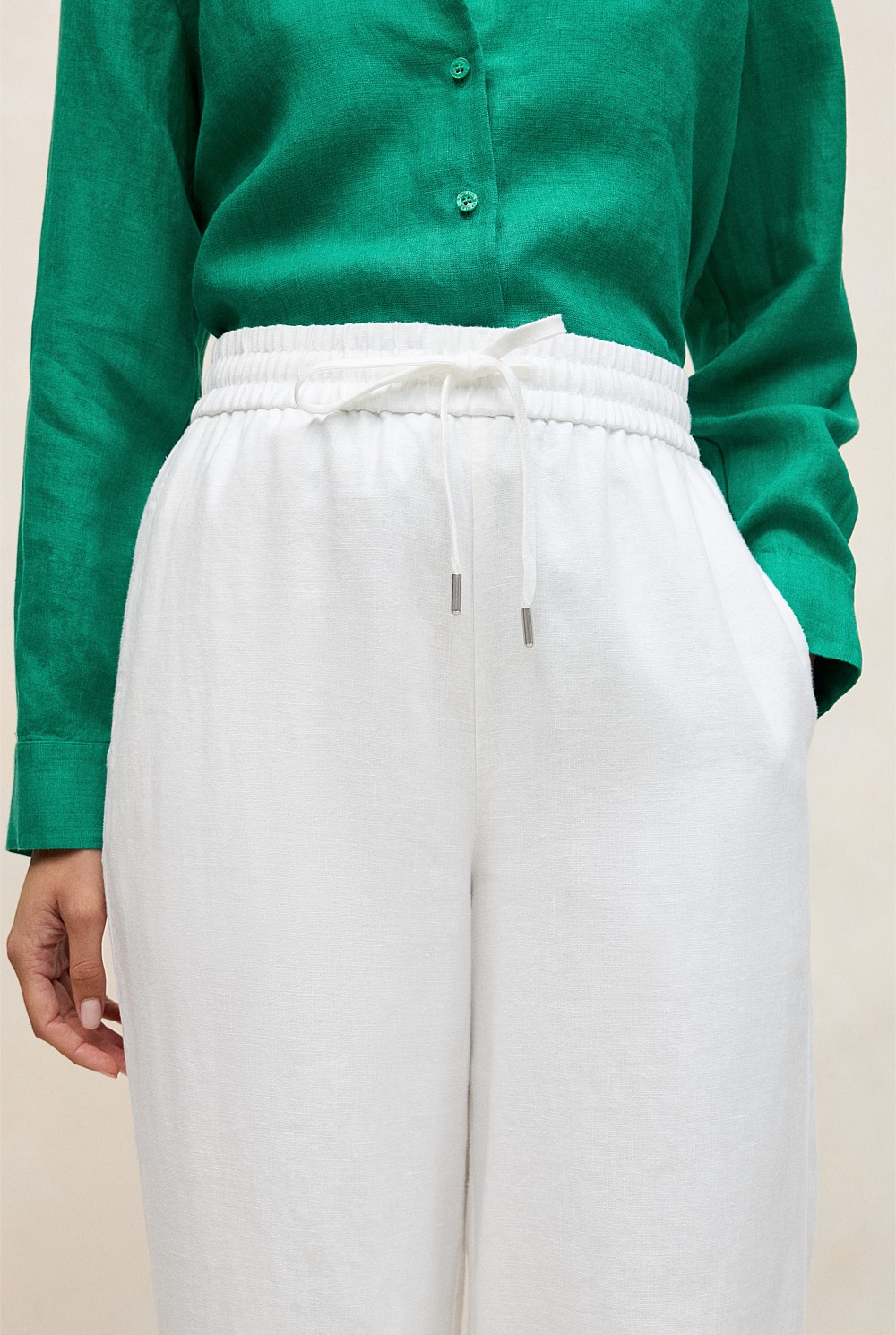 Linen Drawcord Wide Leg Pant