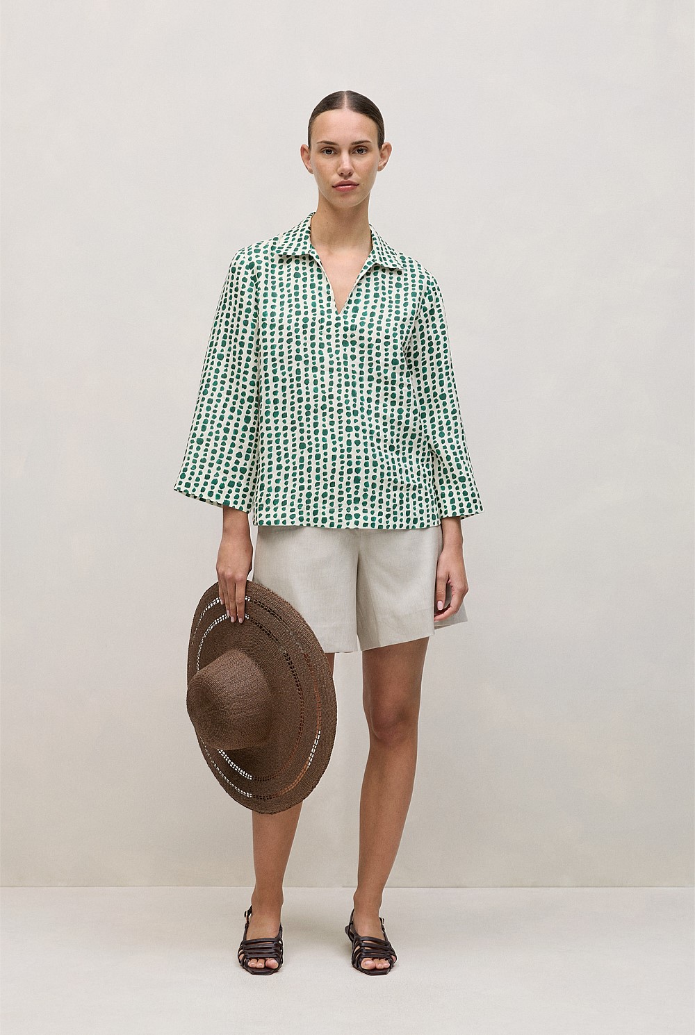 Brush Spot Linen Popover Shirt