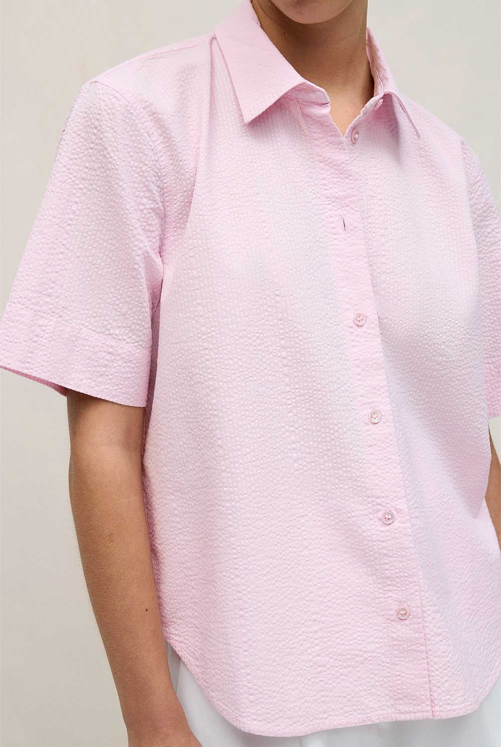 Cotton Seersucker Short Sleeve Shirt