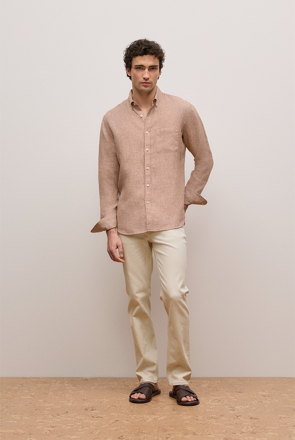 Regular Fit Yarn Dyed Linen Grid Shirt