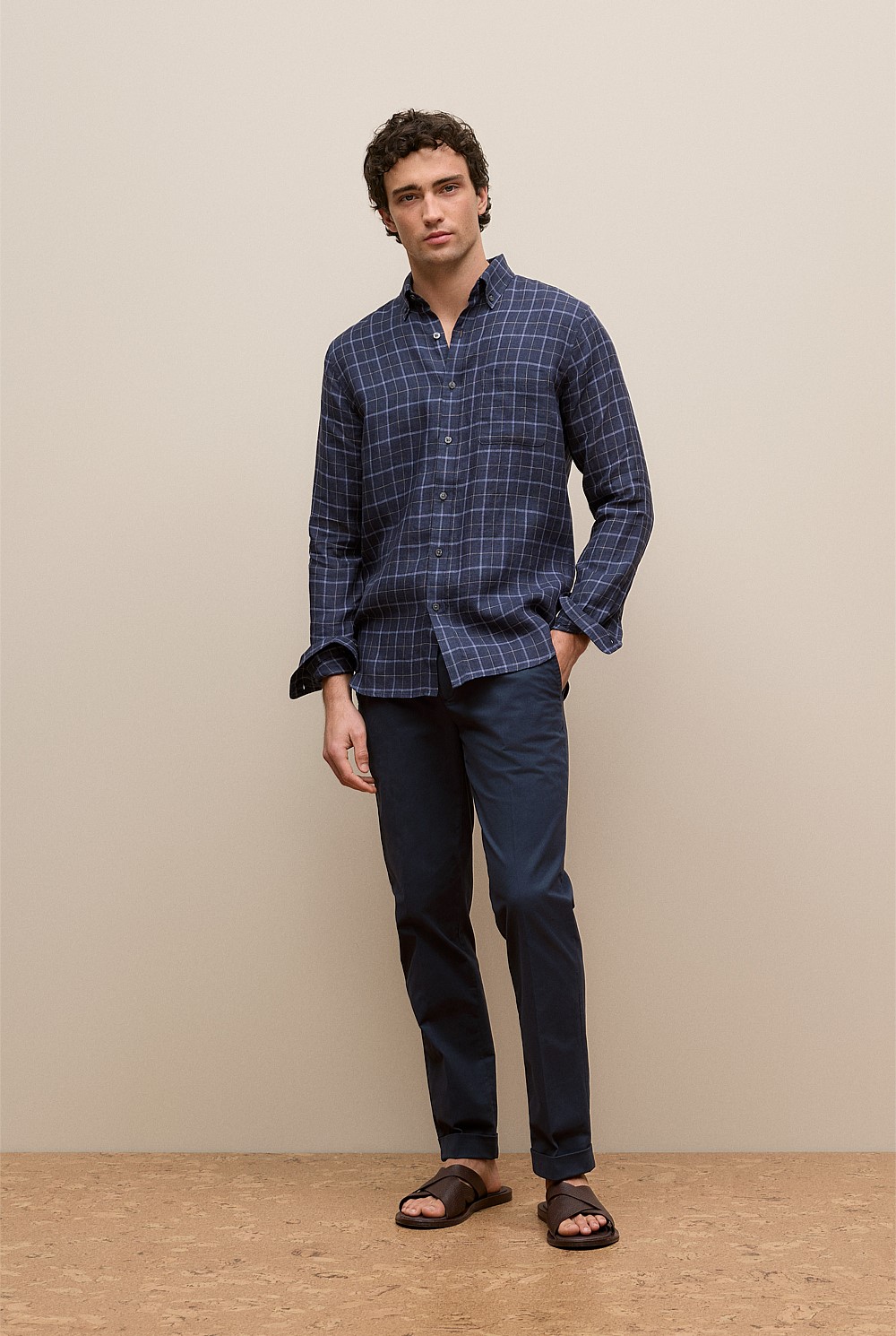 Regular Fit Linen Fine Check Shirt