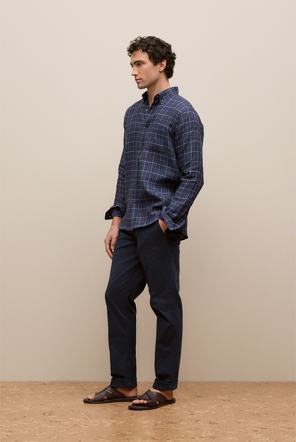 Regular Fit Linen Fine Check Shirt