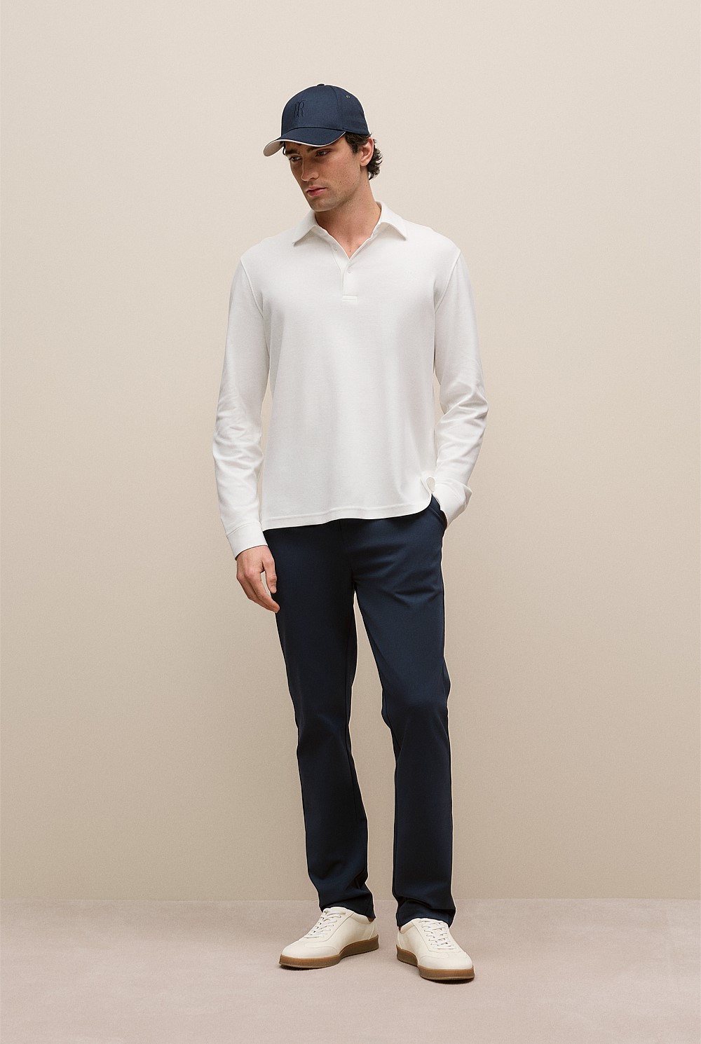 Micro Pique Monogram Long Sleeve Polo