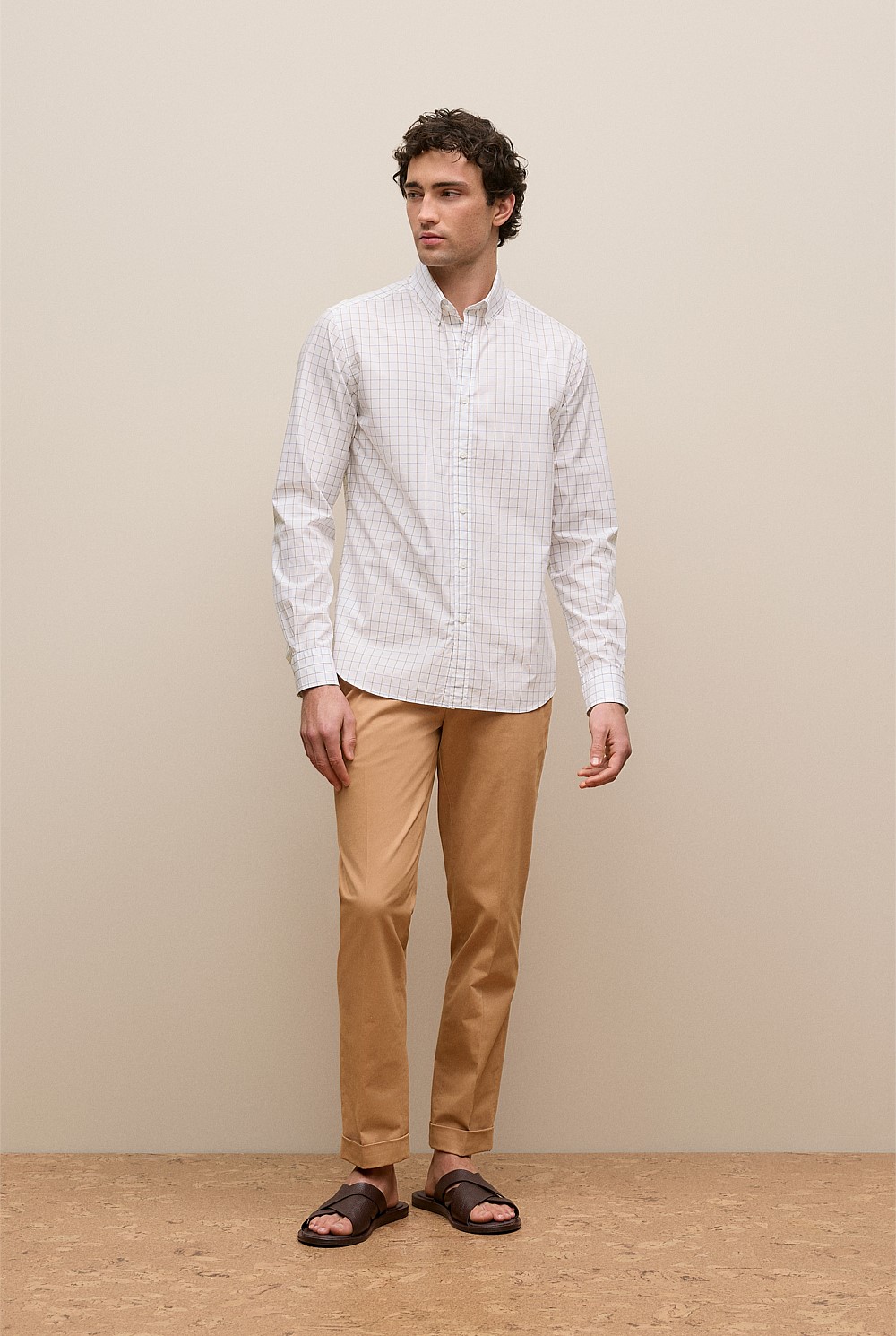 Regular Fit Poplin Grid Long Sleeve Shirt